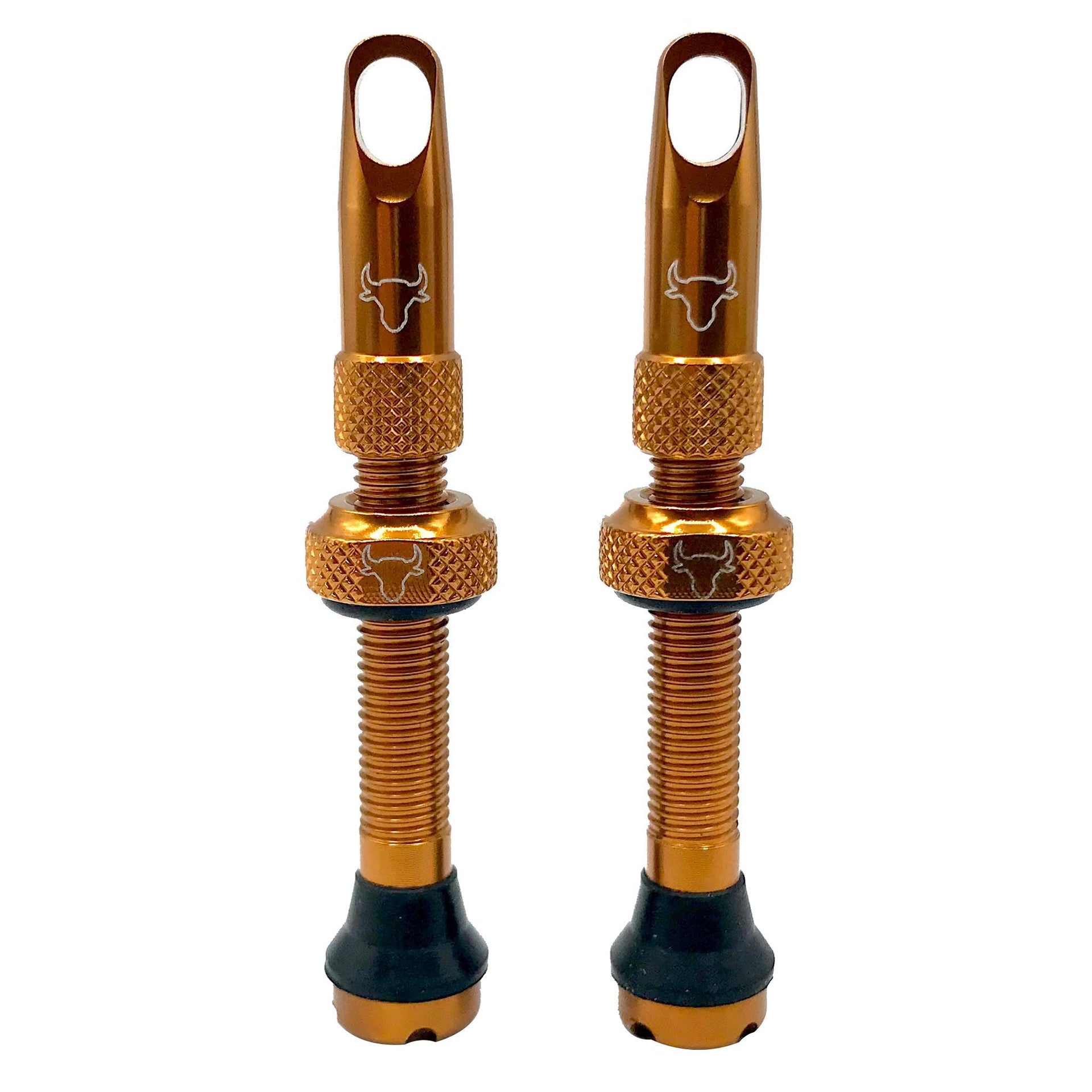 Bronze cycling tubeless valve stems with knurled grip and rubber base, 2-pack