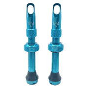 Blue cycling tubeless valve stems with textured grip and rubber base, 2-pack