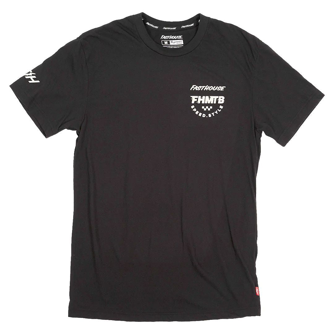 Fasthouse black crewneck tech tee with graphic chest print and short sleeves