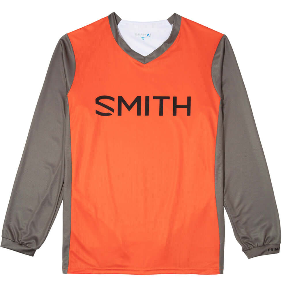 Men's MTB jersey, orange with gray sleeves, V-neck, SMITH logo
