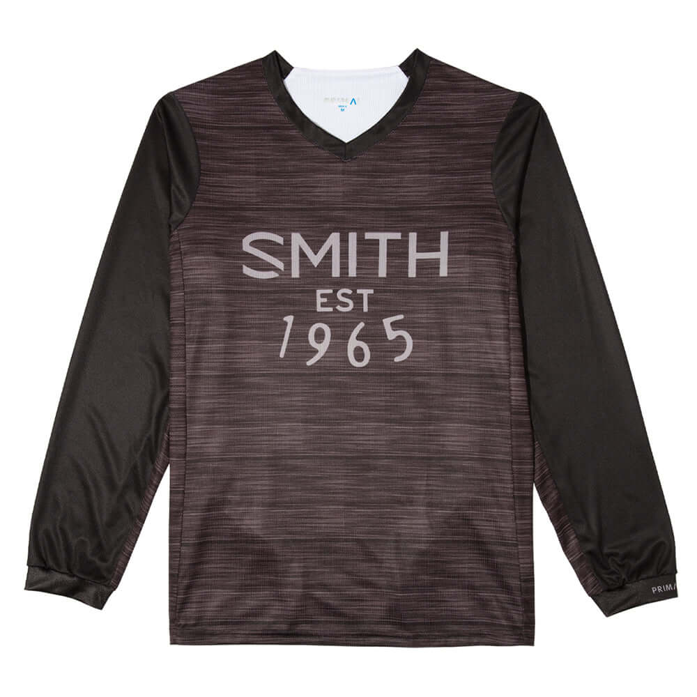Men's MTB jersey, dark heather knit, V-neck, SMITH EST 1965 logo