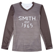 Women’s MTB jersey, heather gray with SMITH EST 1965 print, long sleeves, V-neck