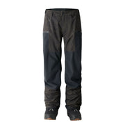 Black two-tone snow pants with adjustable waist and taped cuffs
