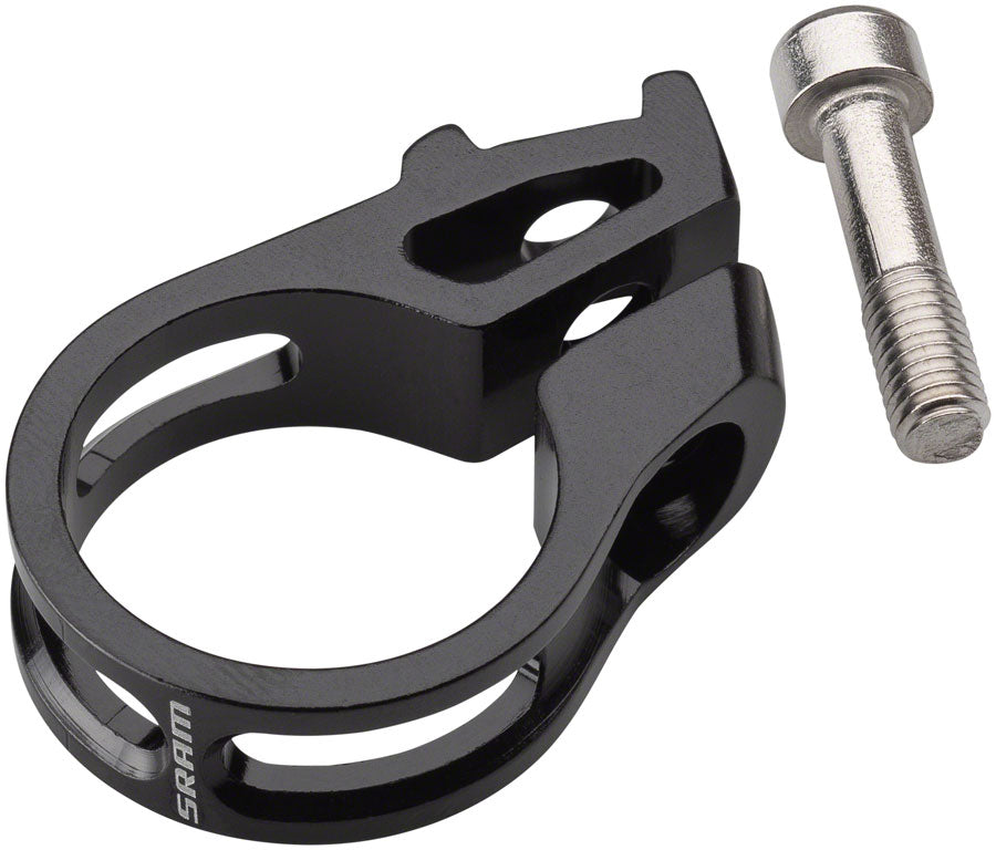Bicycle shift lever trigger clamp kit with black metal clamp and silver bolt