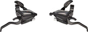Black Shimano bicycle brake/shift lever set, dual levers with ergonomic grips