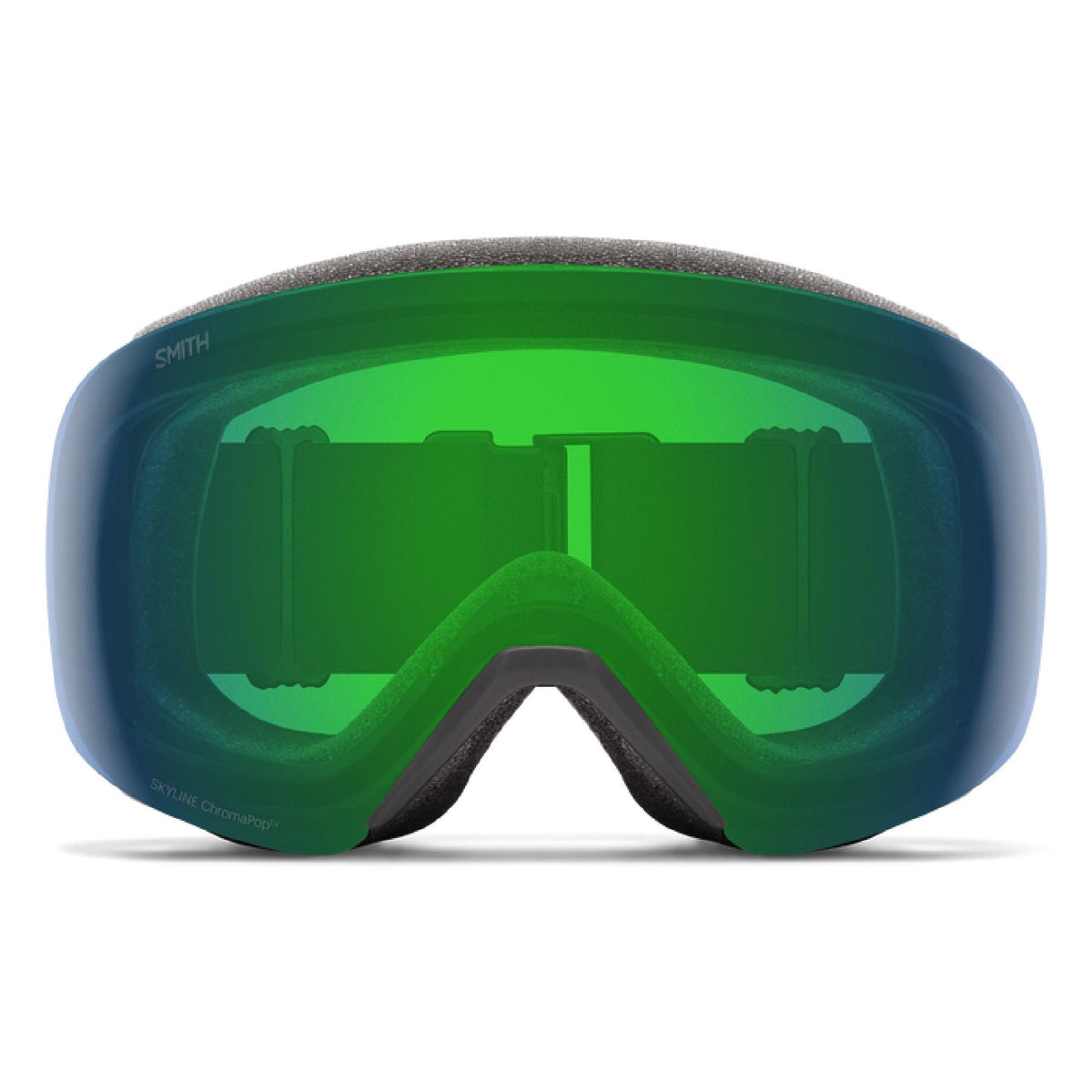 Smith Skyline snow goggle with green mirrored lens and black frame