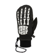 Black slap mitt with white crab-hand graphic on back and knit cuff with wrist strap.