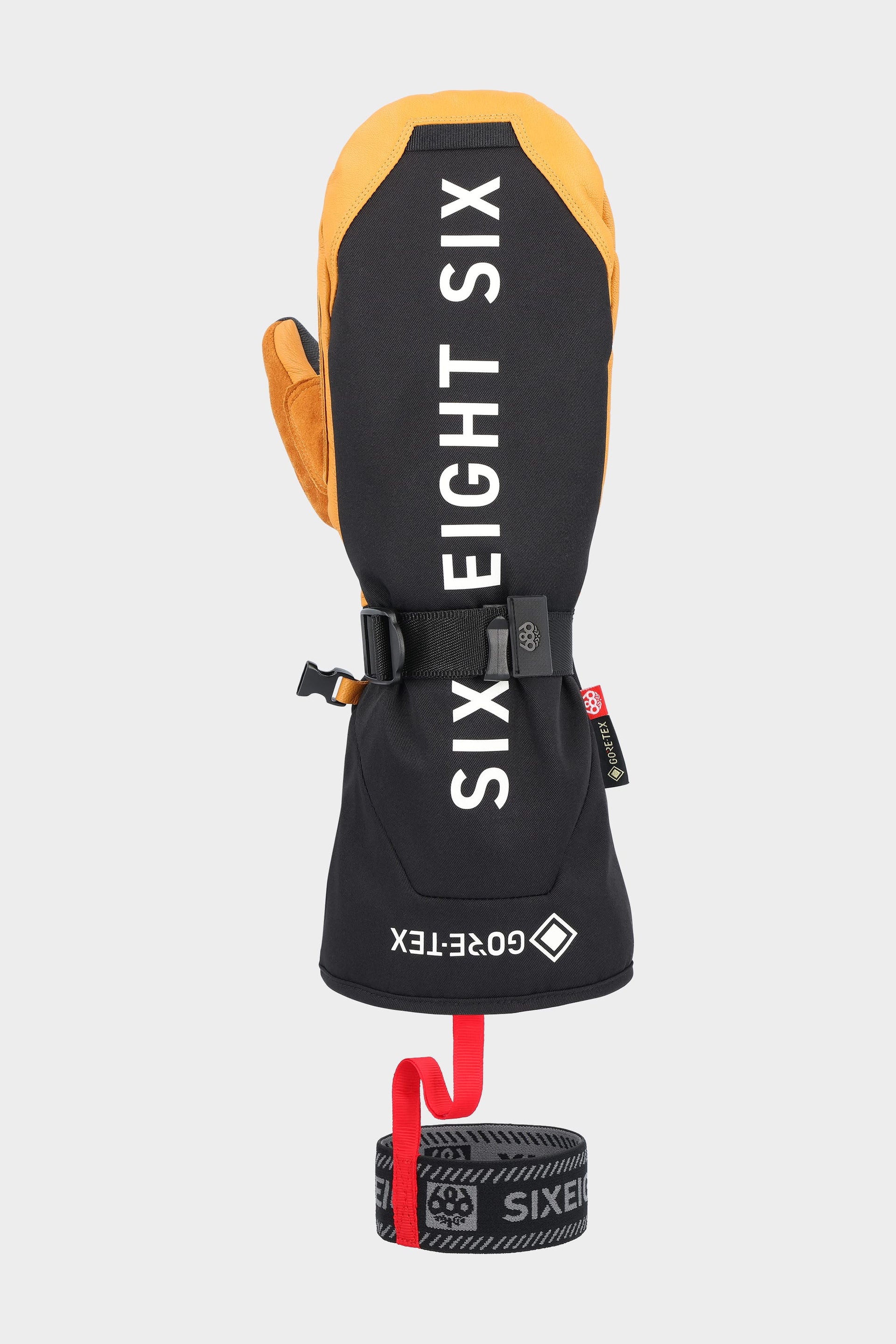 Men's GORE-TEX leather deep days mitt, black with orange cuff and thumb panel
