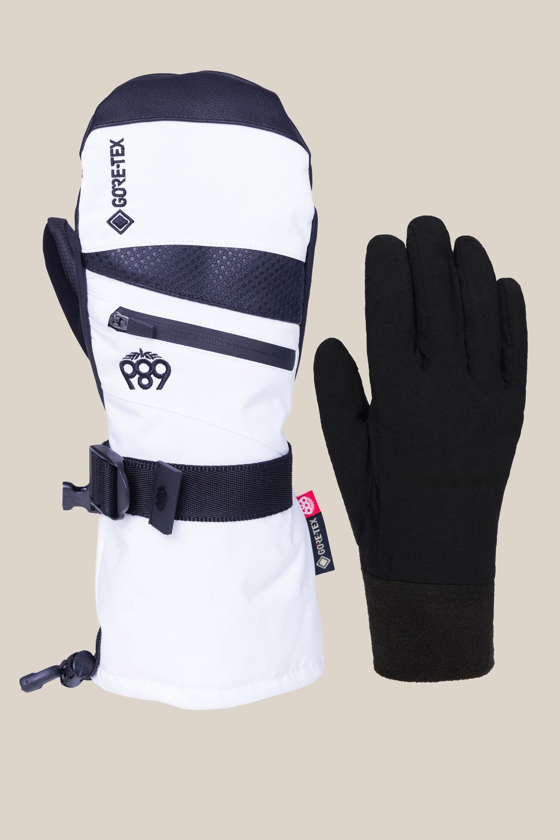 Women's GORE-TEX 3-in-1 gauntlet mitt set, white with dark panels and black glove