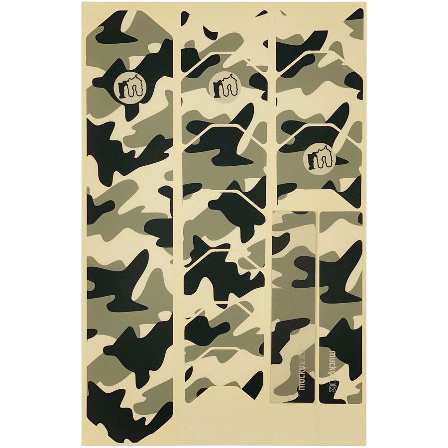Muckynutz frame skinz sheet with camo pattern and small badge graphics