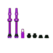 Presta valve stem set with purple stems and assorted cap covers