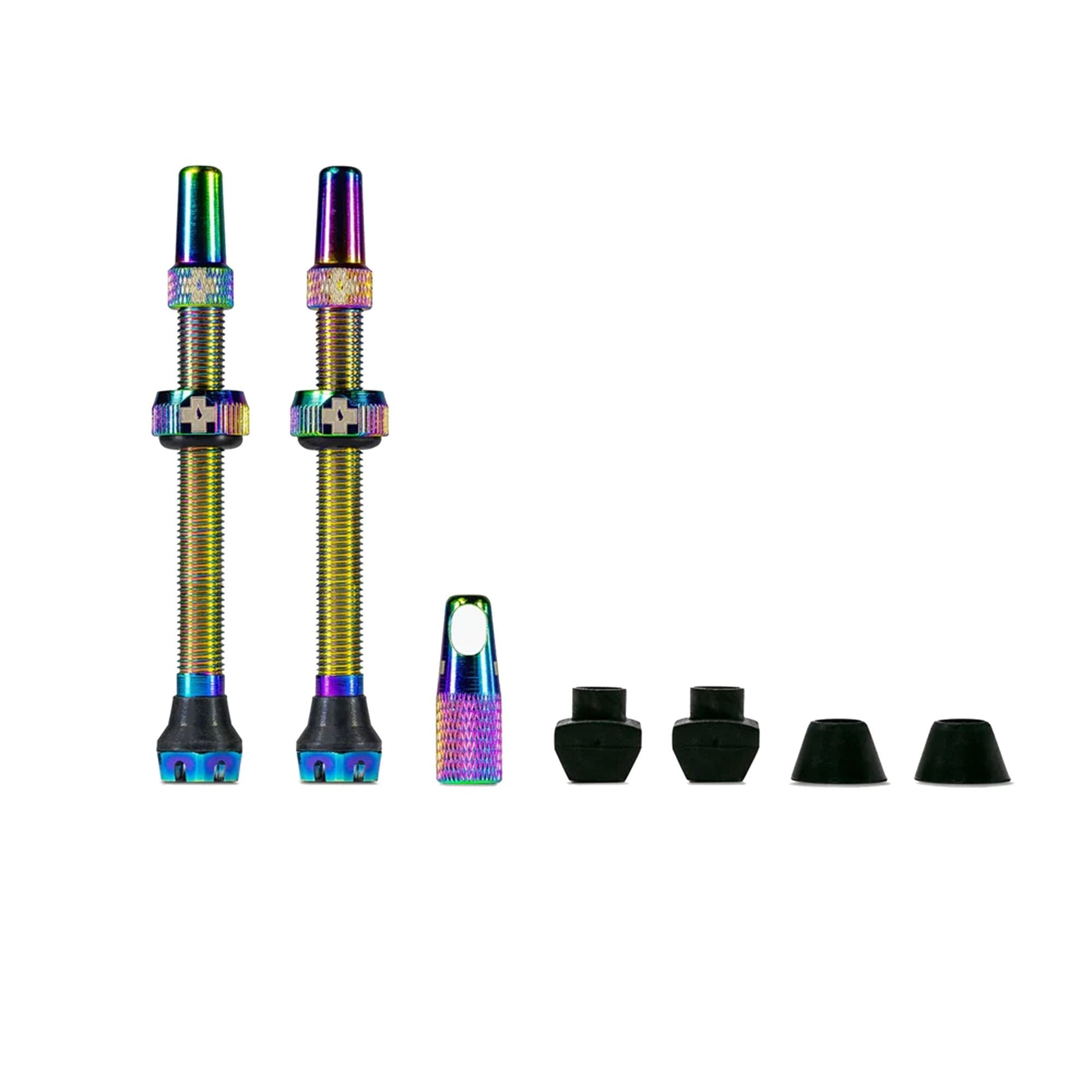Presta valve stem set with multi-color stems and assorted cap covers