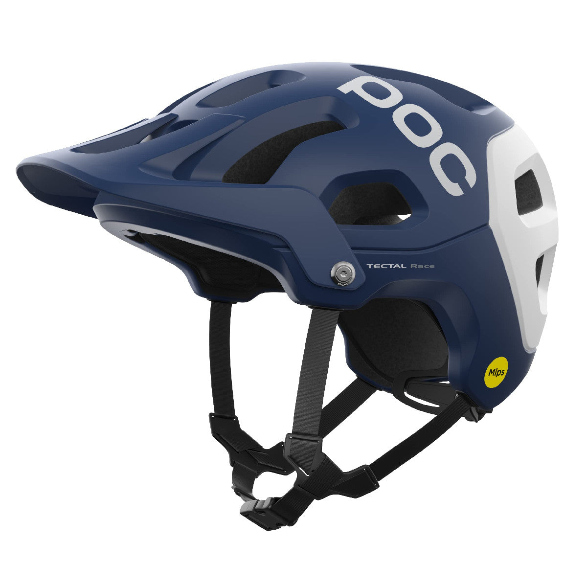 POC Tectal Race MIPS helmet, matte lead blue with white accents