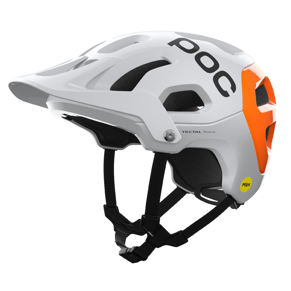 POC Tectal Race MIPS helmet, matte white with orange side accents