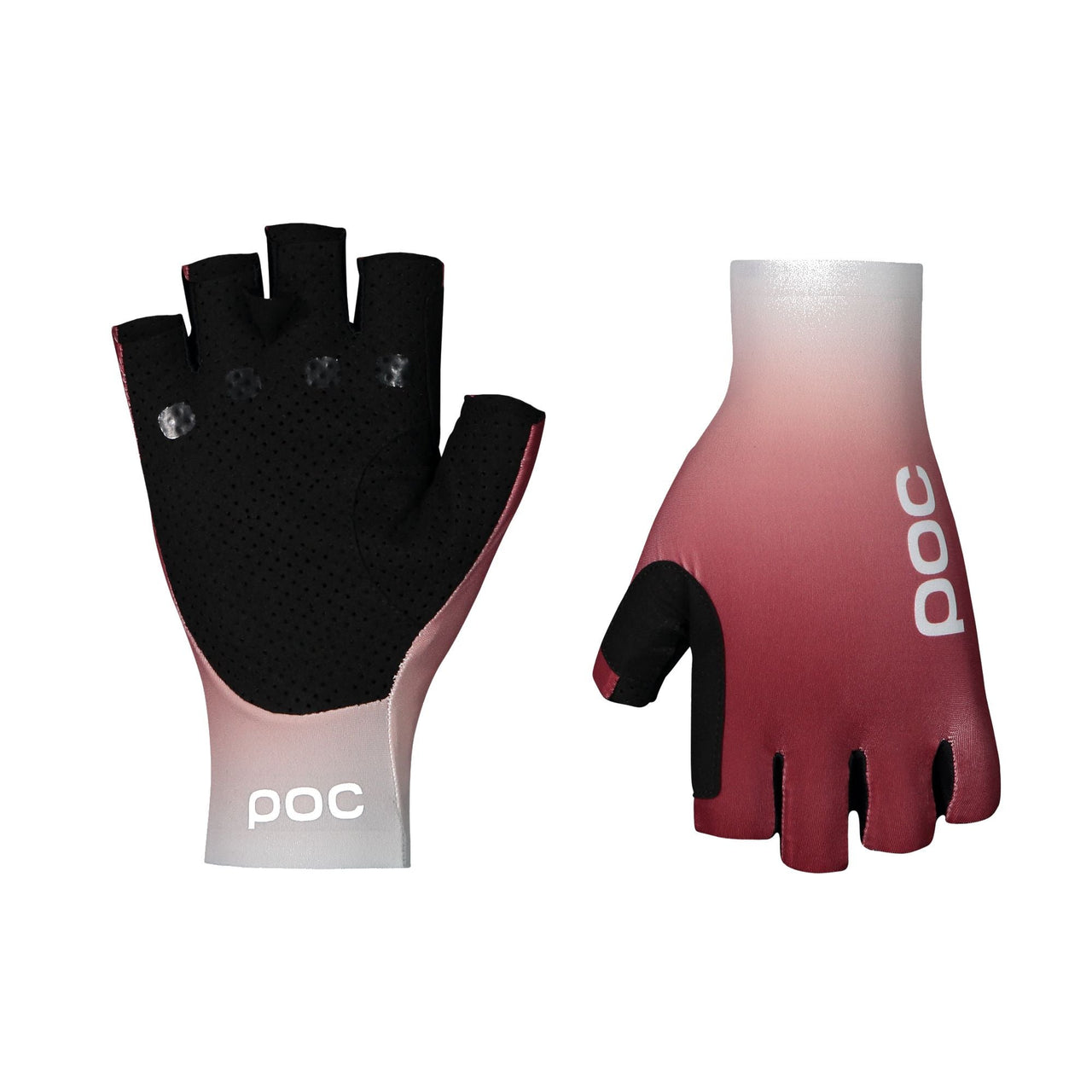 Short cycling gloves, black palm with perforations and red gradient back, POC logo