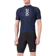 Navy road cycling jersey with vertical POC logo and short sleeves