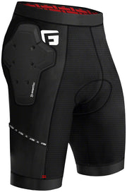 Men's black protective shorts with built-in pad panel and compression waistband