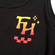 Fasthouse Palm tank top close-up with colorful graphic print on dark fabric