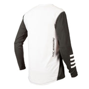Long-sleeve motorcycle jersey, white back with black side panels and sleeve logo