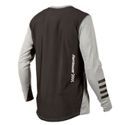 Long-sleeve motorcycle jersey, dark gray body with light gray sleeves and side print