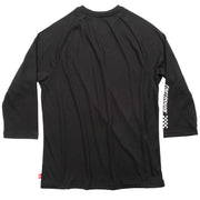 Black Fasthouse Rush raglan tech tee, back view, 3/4 raglan sleeves and side check detail