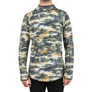 Camouflage hooded base layer top with high collar and long sleeves