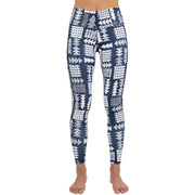 Blue and white geometric print base layer leggings with slim ankle-length fit