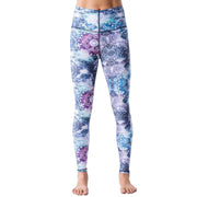 Blue and purple mandala print base layer leggings with slim ankle-length fit