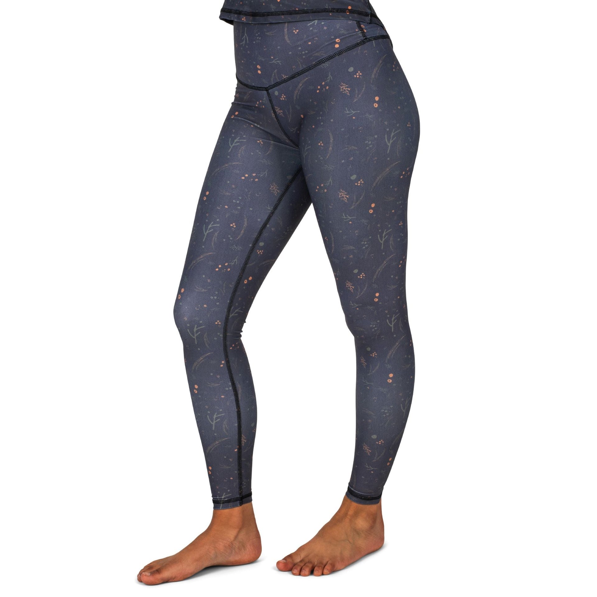 Dark navy speckle print base layer leggings with slim ankle-length fit