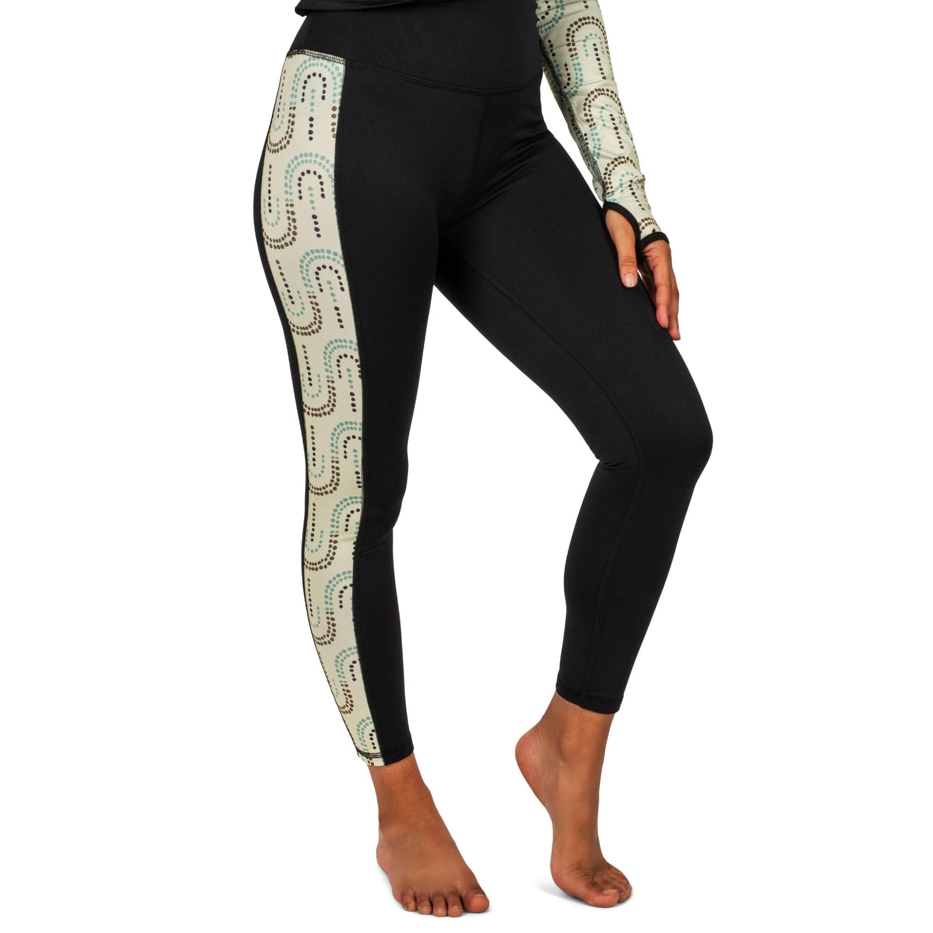 Blackstrap women's Therma baselayer pants, black with light patterned side panels
