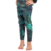 Youth base layer pants with dark teal pixel camo pattern