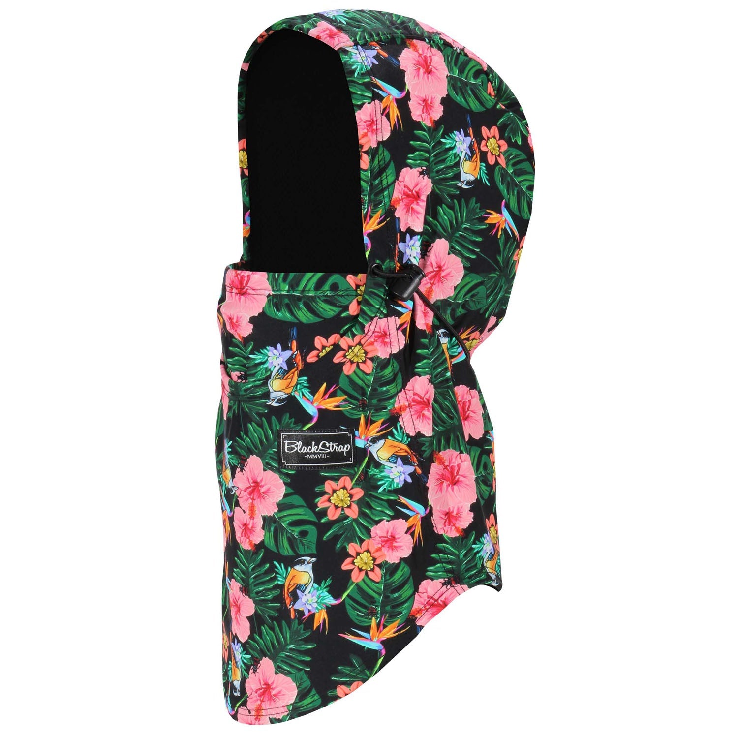Floral print hooded team garment with black hood lining and chin drawcord