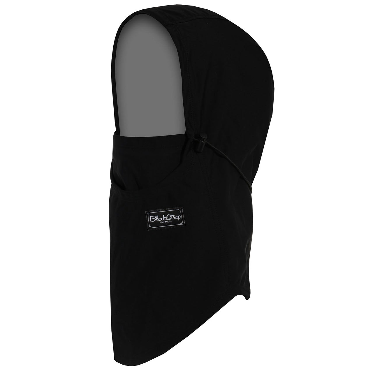 Black hooded team garment with front drawcord and small logo patch