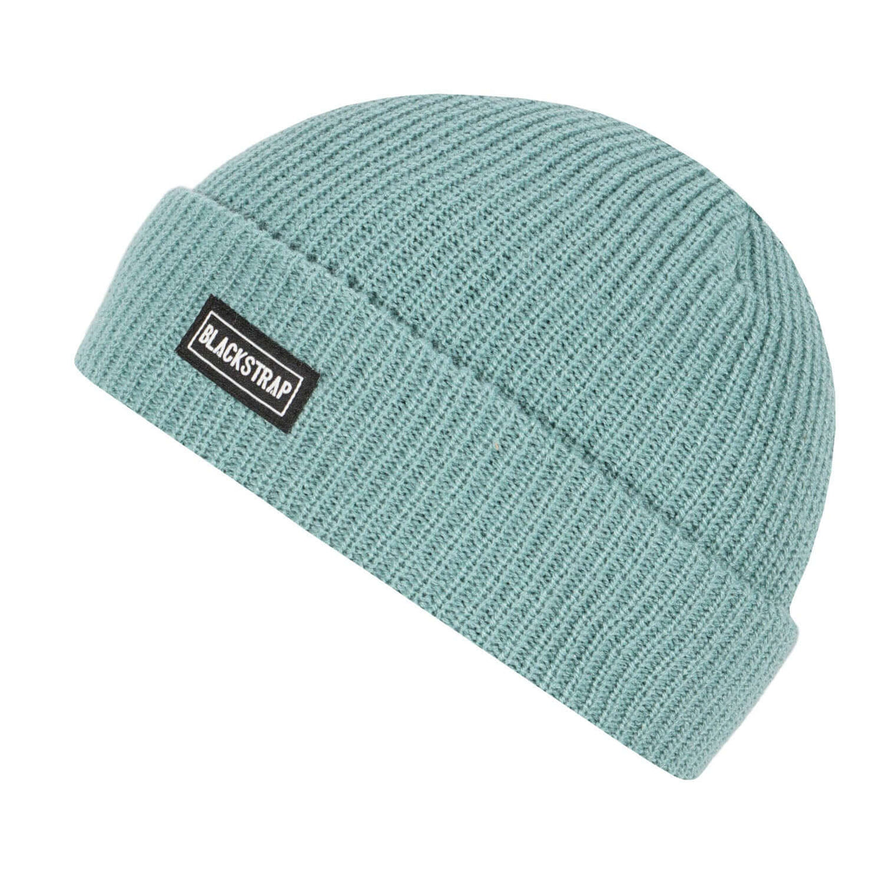 Coastal blue knit beanie with folded cuff and Blackstrap logo patch