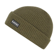 Olive green knit beanie with folded cuff and Blackstrap logo patch