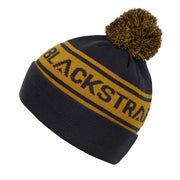 Blackstrap POM beanie with yellow logo stripe and knit pom-pom, dark gray