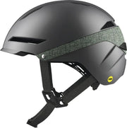 Scott Torus Plus helmet with matte dark shell and metallic gray tweed strap band