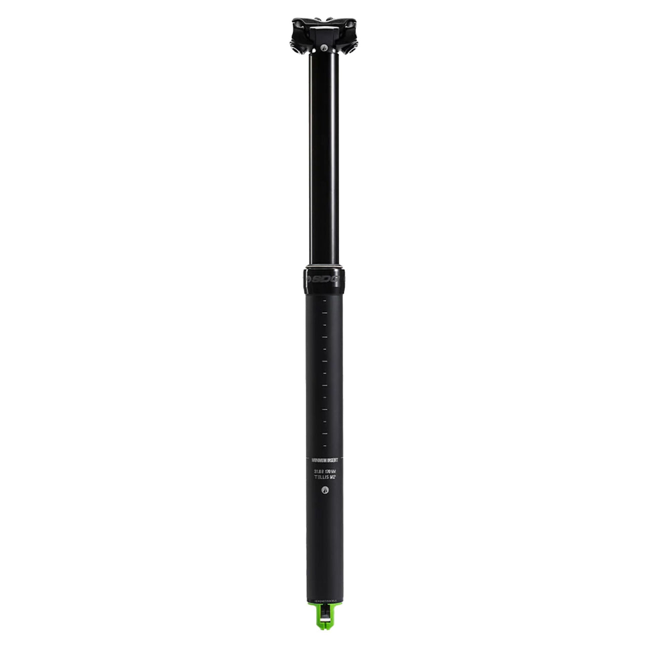 Black dropper seatpost with top clamp and extended actuator housing