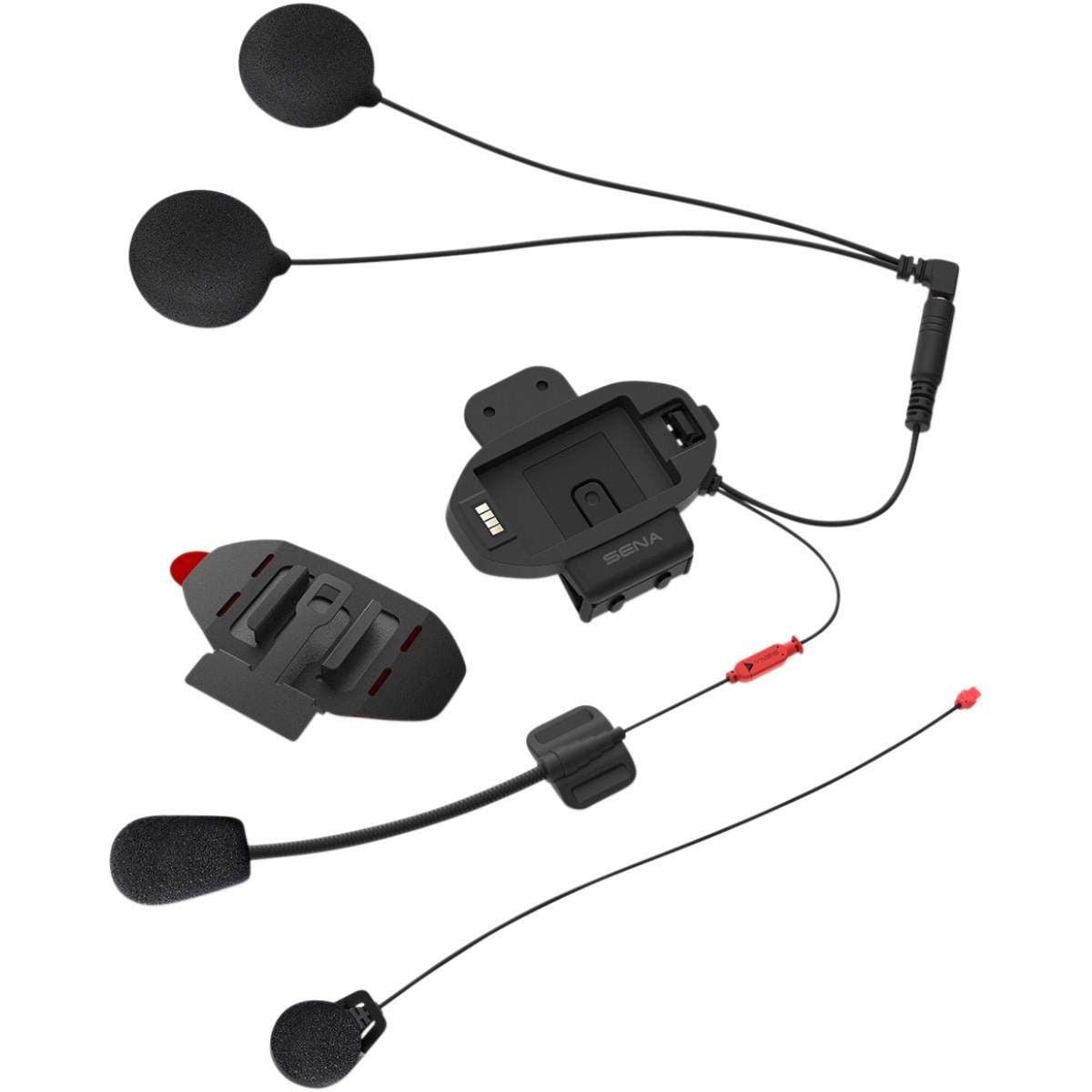 Helmet clamp kit with two foam speakers, boom mic, wiring harness and connector