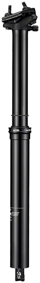 Black dropper seatpost, 30.9mm size, visible shaft and top clamp area