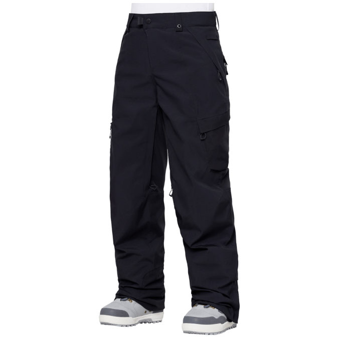 Women's black thermagraph snow pants with zip fly and cargo pockets
