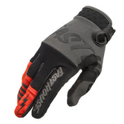 Gray motorcycle riding glove with black accents and bright orange cuff panel