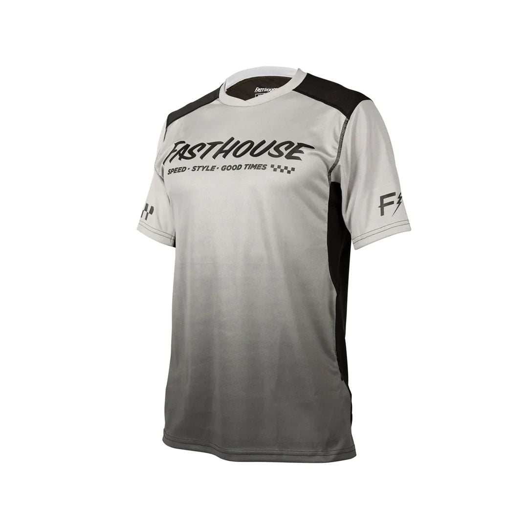 Youth short-sleeve motocross jersey in grey with black trim and front logo