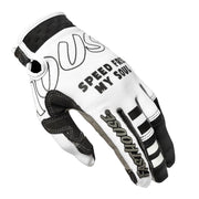 Motorcycle riding glove, white with black palm and SPEED lettering on back