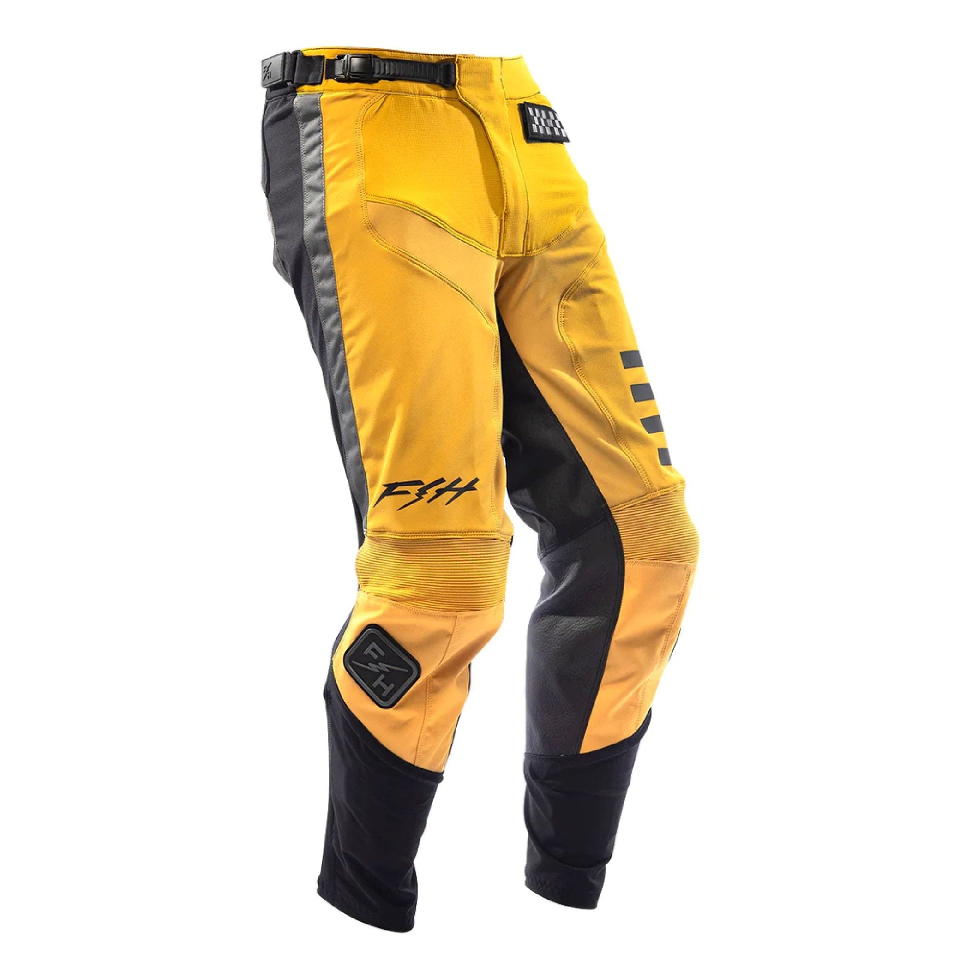 Vintage gold and black riding pants with zipper cuff and knee stripe detail