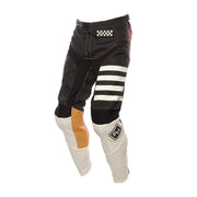 Youth motocross pants, black with white leg accents and striped side panels