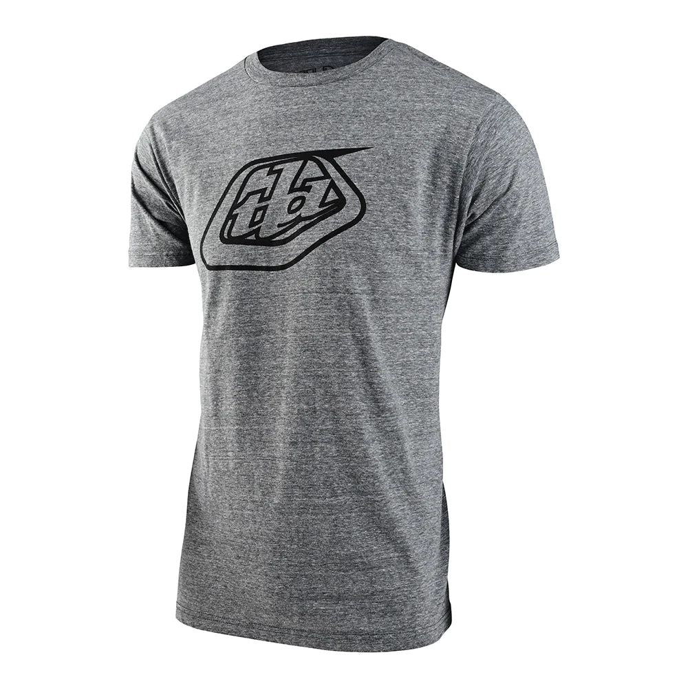 Men's heather gray short-sleeve tee with Troy Lee Designs badge logo at chest