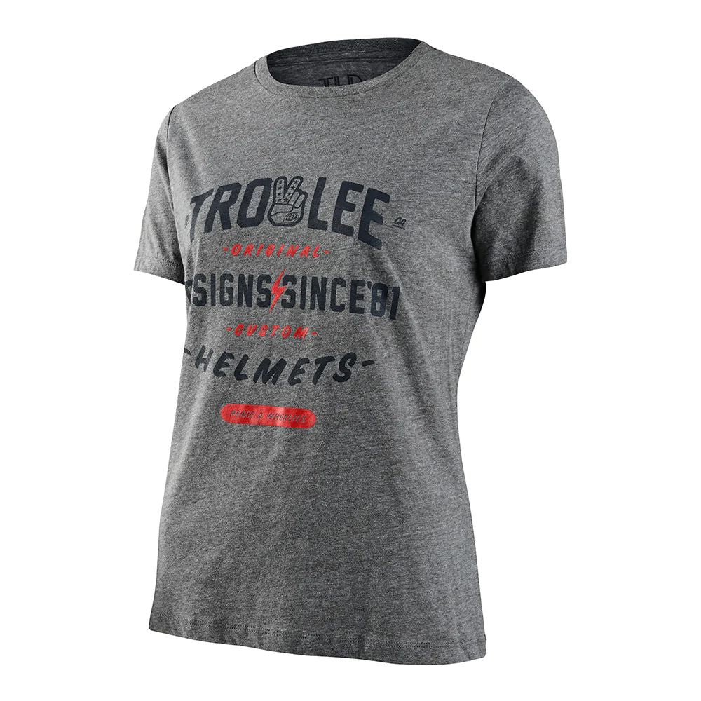Women's short-sleeve graphic tee in deep heather, crew neck, TLD logo front