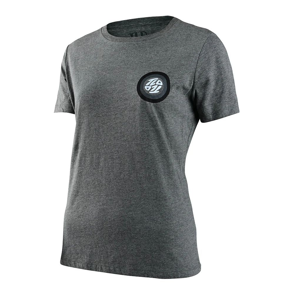 Women's short-sleeve T-shirt in heather gray with circular TLD logo
