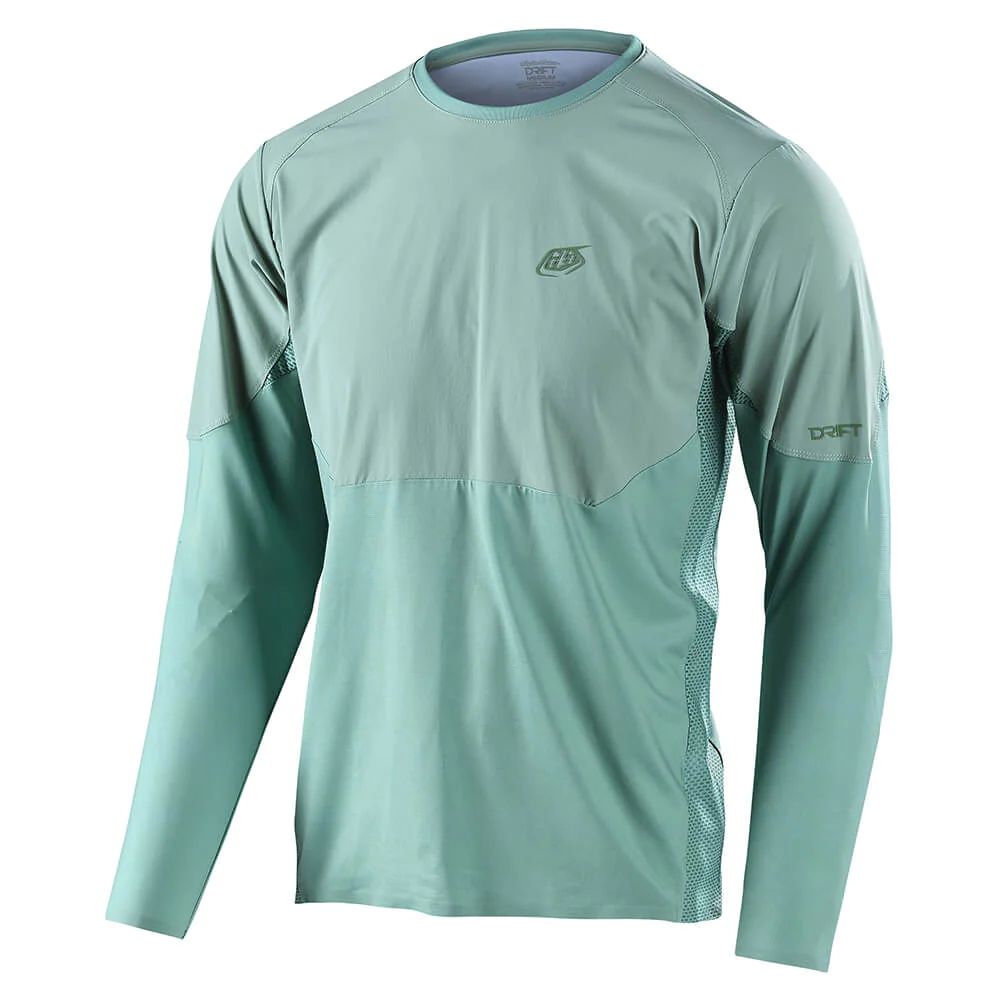Troy Lee Designs Drift long-sleeve jersey in glass green with mesh side panels